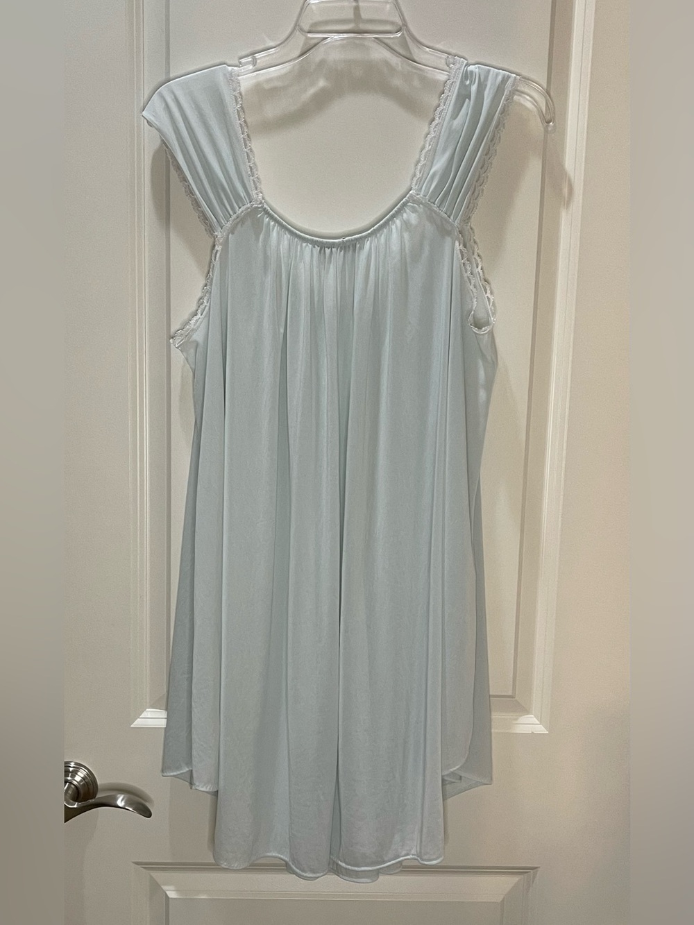 Miss Elaine Nylon Pale Blue Crochet-Trim Nightgown 60s-70s Made in USA Small - Picture 6 of 6